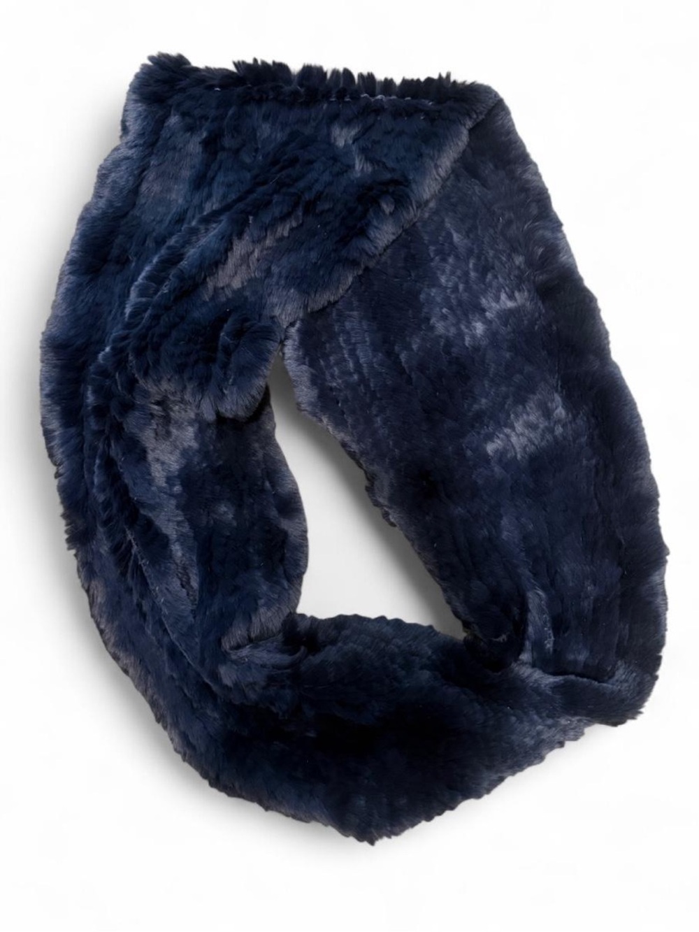 Annabelle NY Navy Blue Rex Rabbit Fur Infinity Scarf / Neck Warmer